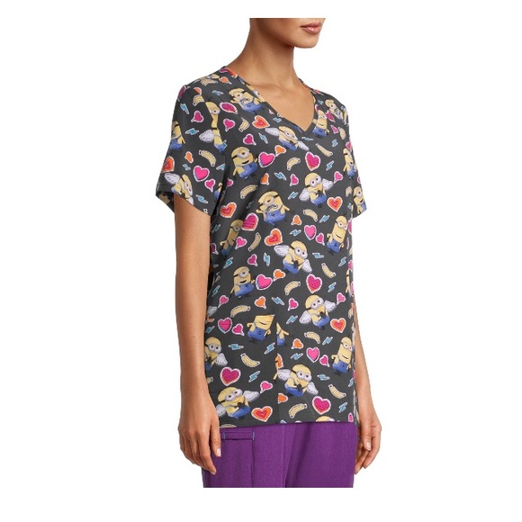 NWT Minions "Love My Minions" Women's Scrub Top - Picture 4 of 4